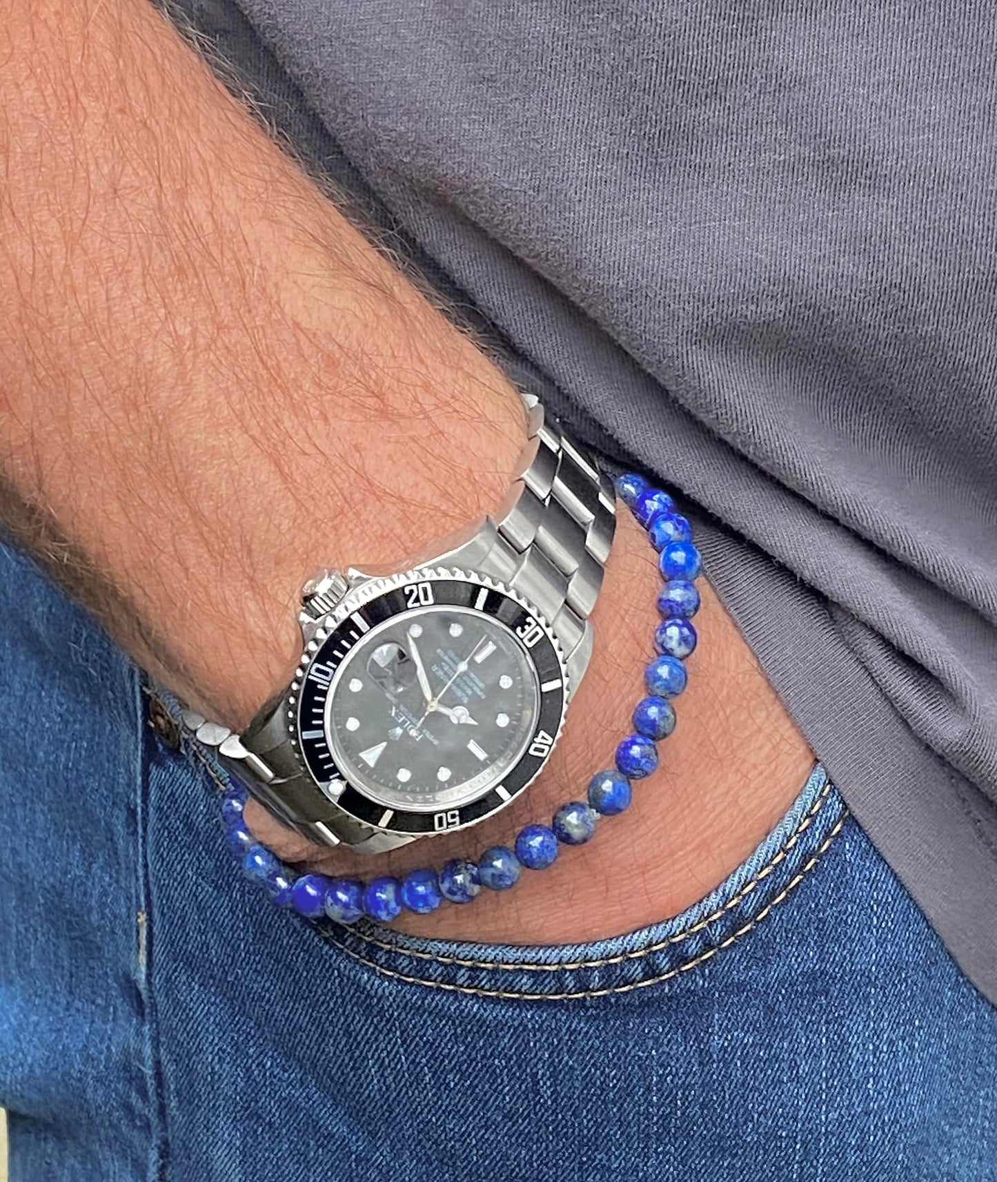 Natural Lapis Lazuli Beaded Bracelet for Men