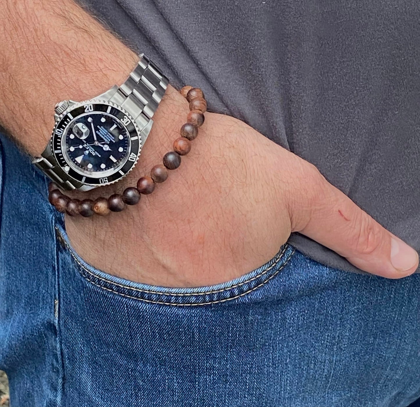 Natural Sandalwood Beaded Bracelet for Men