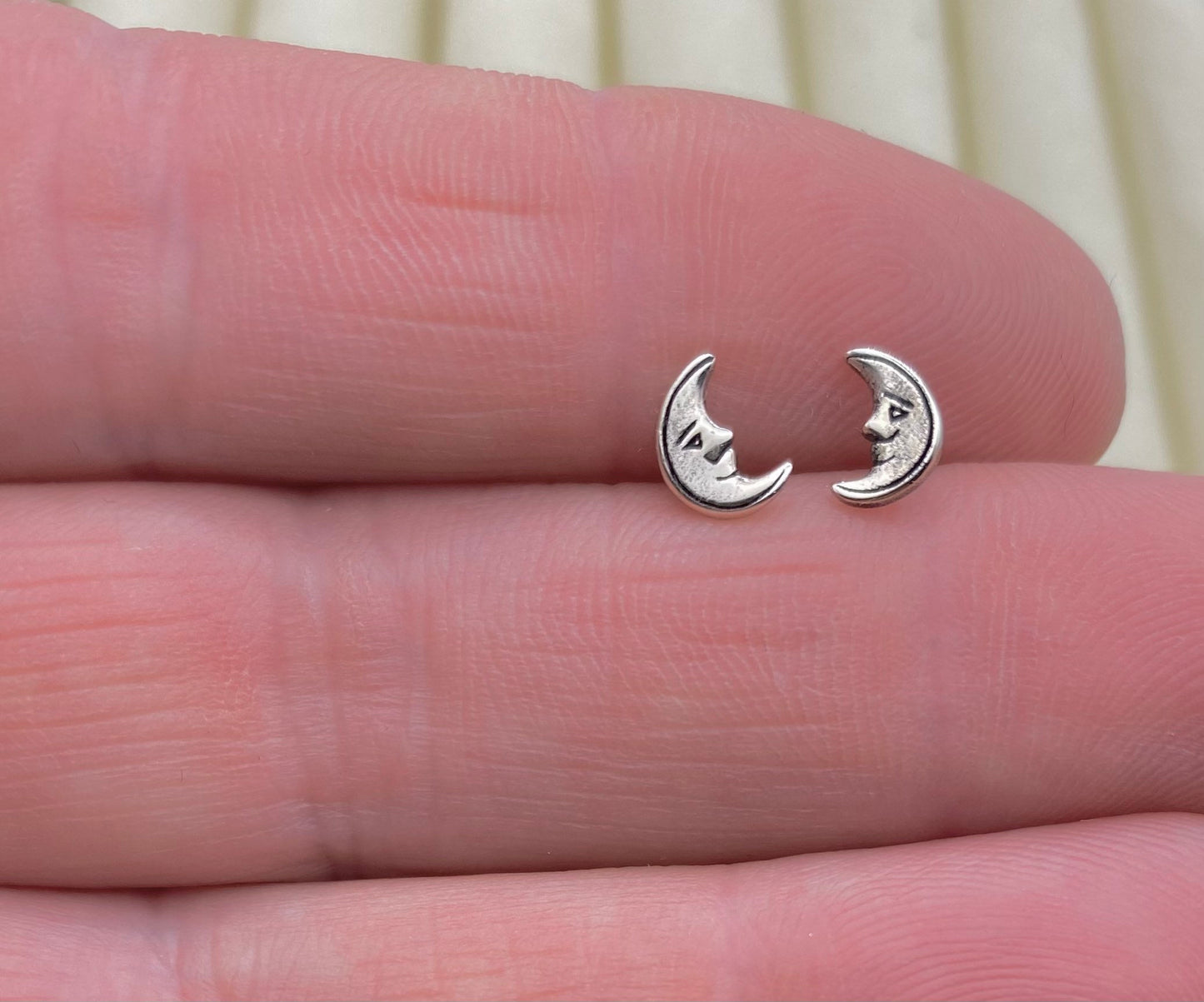 Tiny Crescent Moon Earrings in Sterling Silver