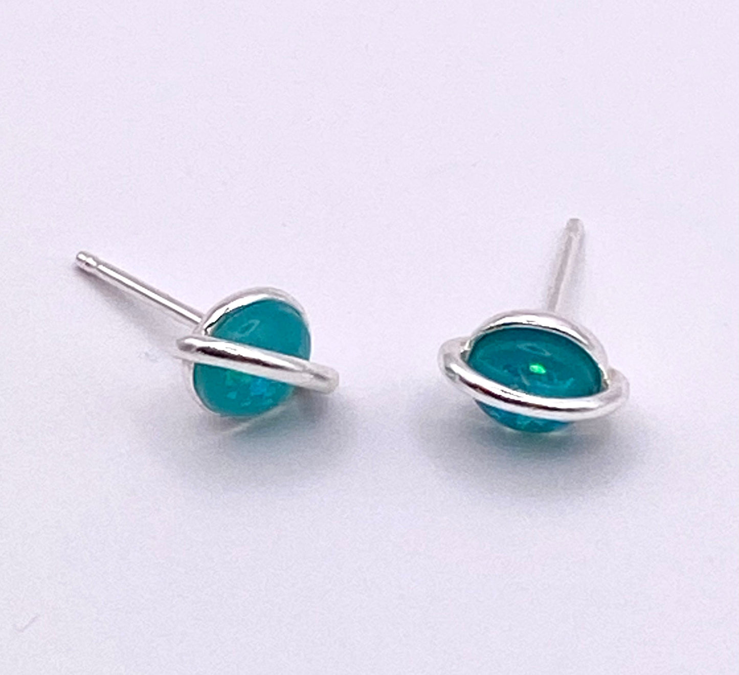Sterling Silver Planet Stud Earrings with Fire Opal