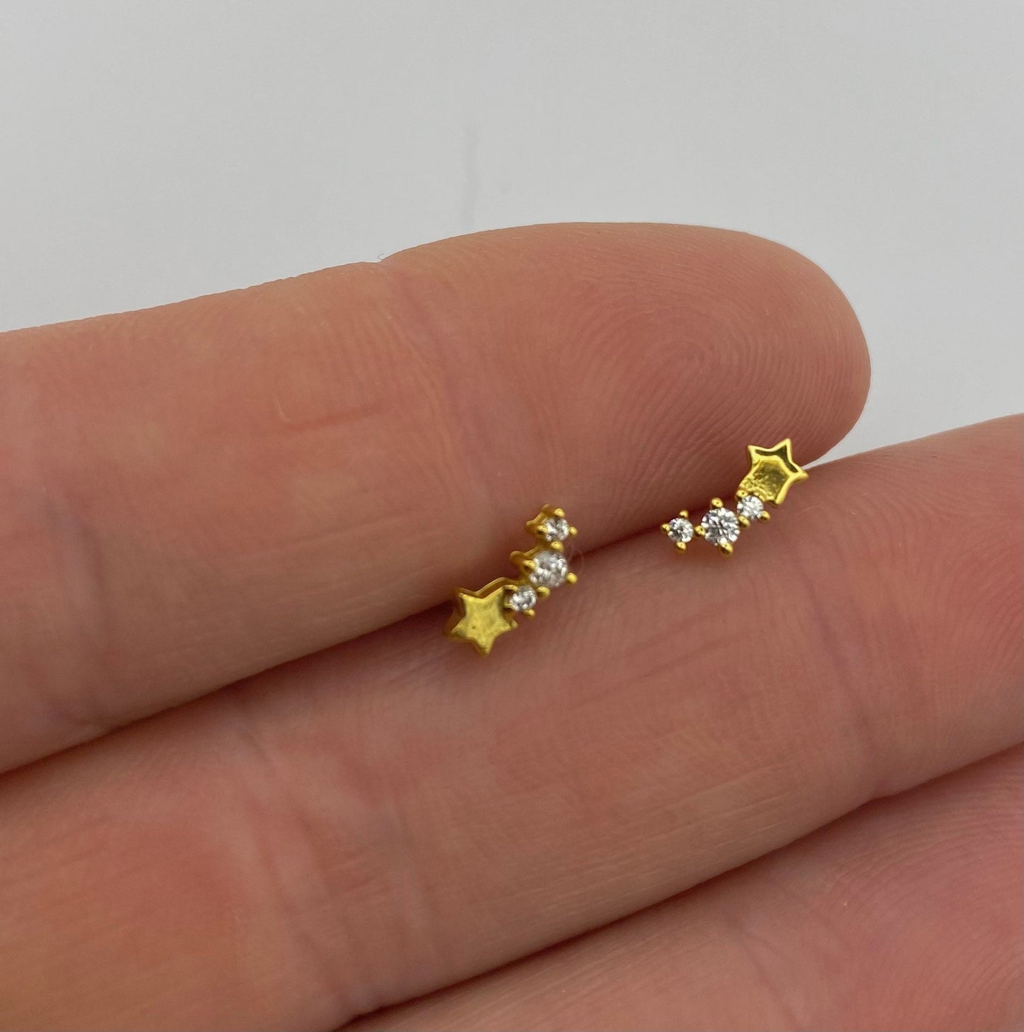 Sterling Silver Triple Star Earrings with Cubic Zirconia Crystals