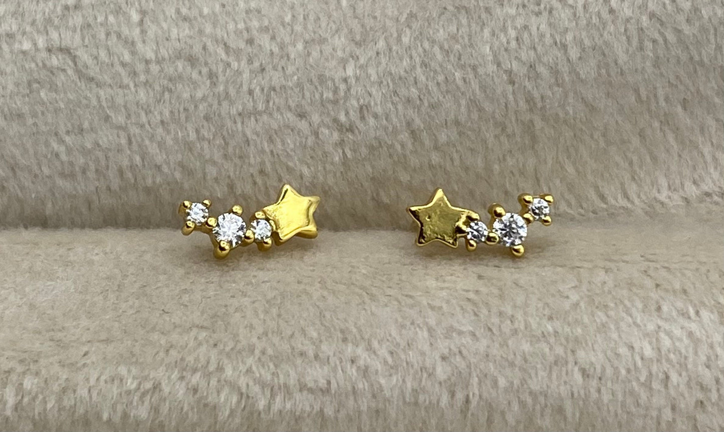 Sterling Silver Triple Star Earrings with Cubic Zirconia Crystals