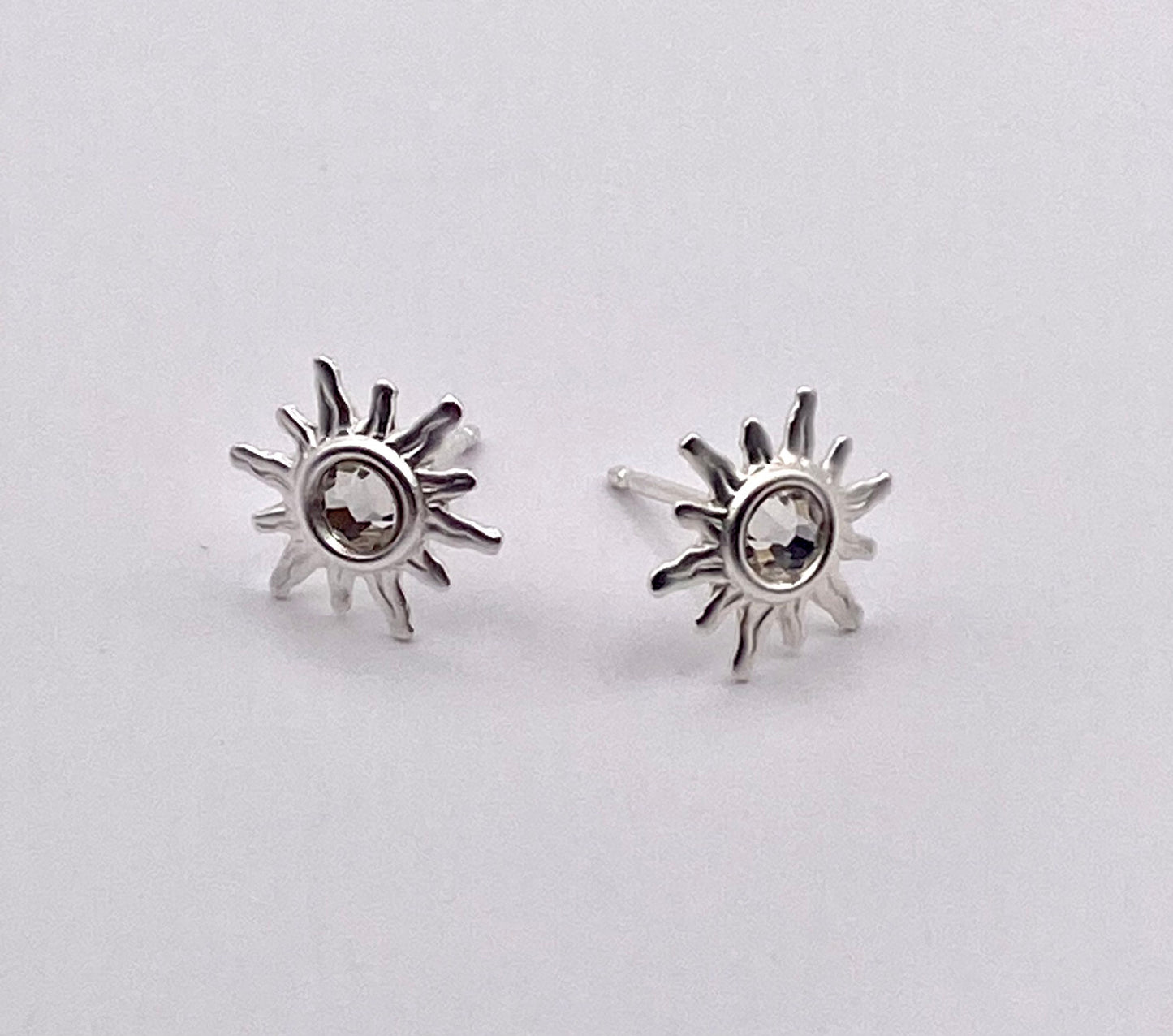 Sterling Silver Sun Earrings With Cubic Zirconia Crystals