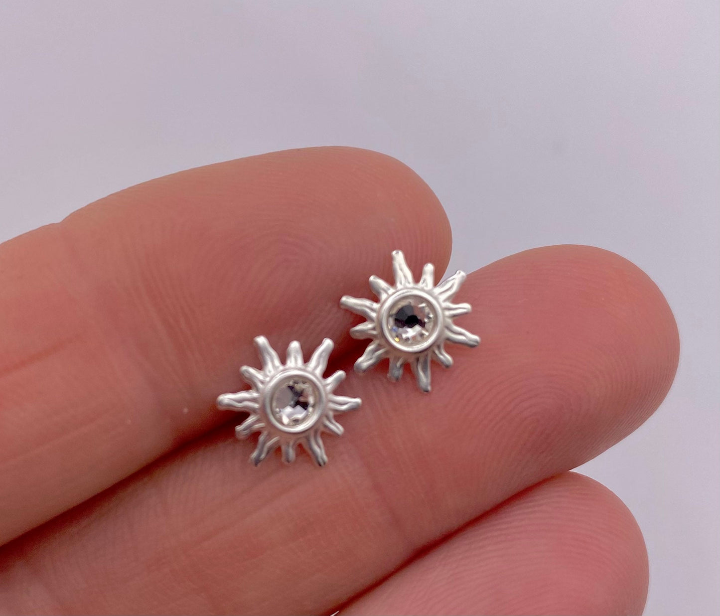 Sterling Silver Sun Earrings With Cubic Zirconia Crystals