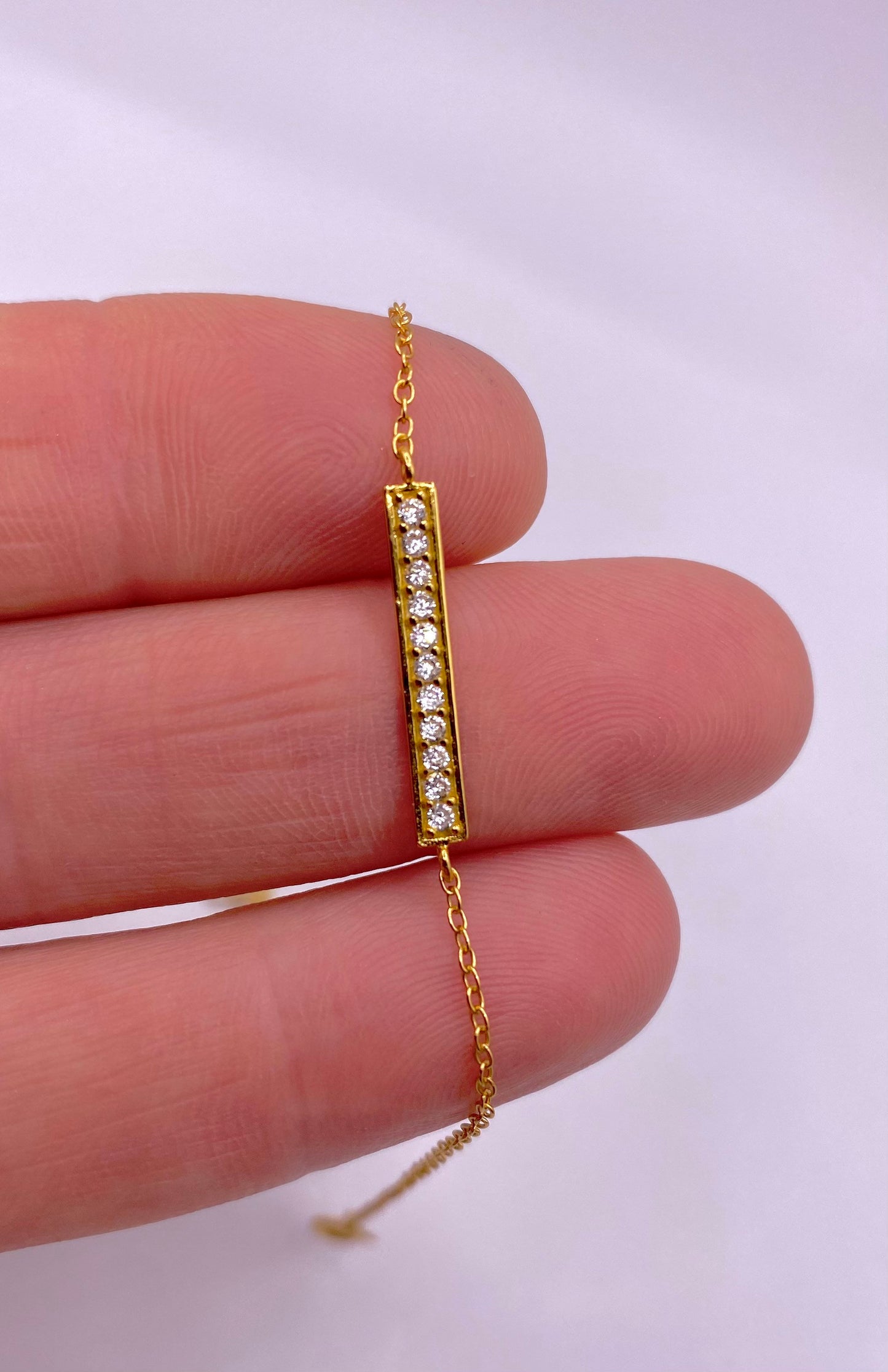 Sterling Silver Bar Bracelet with Cubic Zirconia Crystals