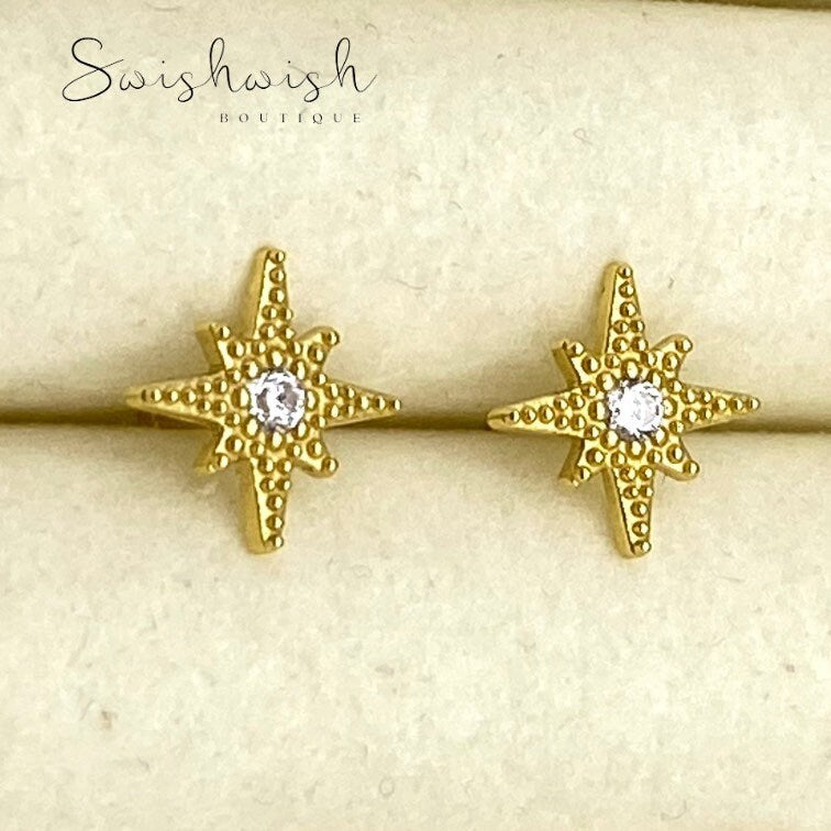 Sterling Silver Northern Star Earrings with Cubic Zirconia Crystals