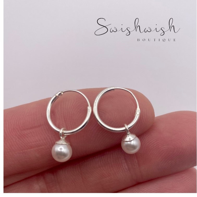 Sterling Silver Pearl Hoop Earrings