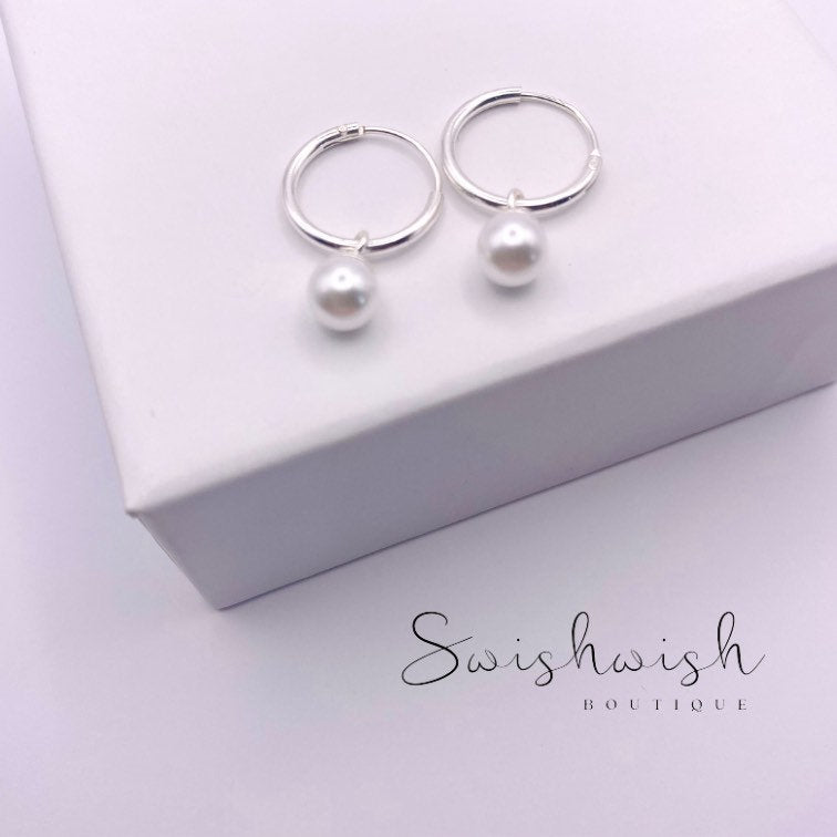 Sterling Silver Pearl Hoop Earrings