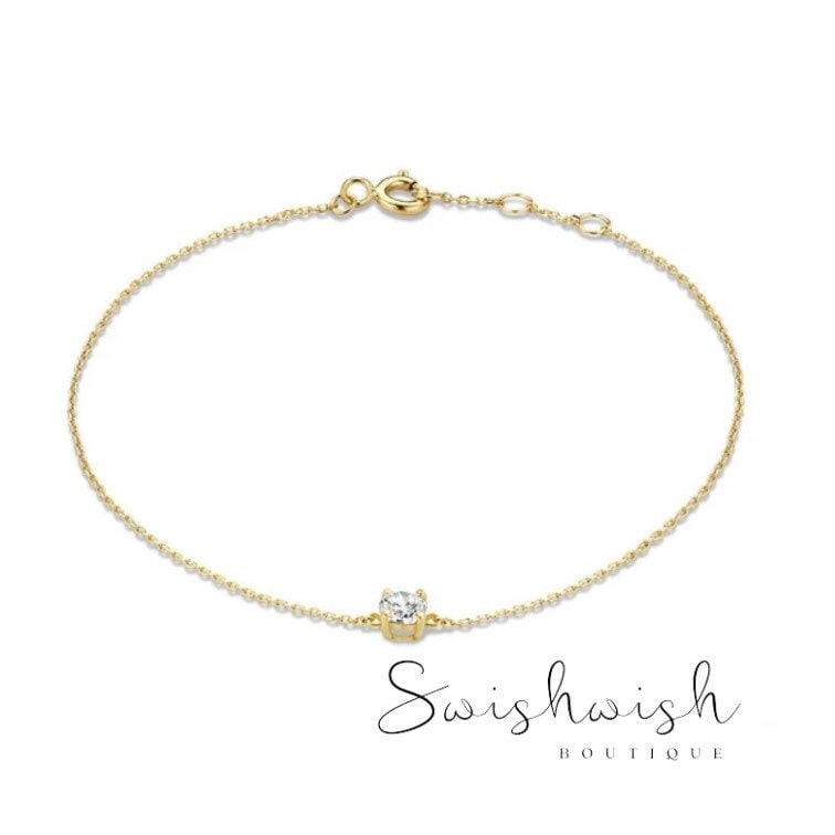 Sterling Silver Single Solitaire Zirconia Crystal Bracelet