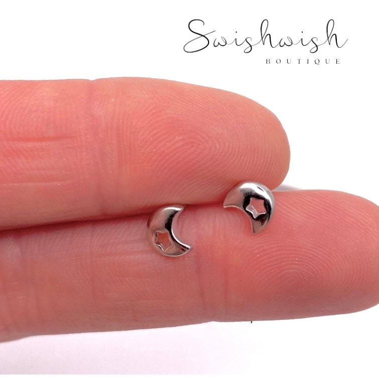 Sterling Silver Moon and Star Earrings