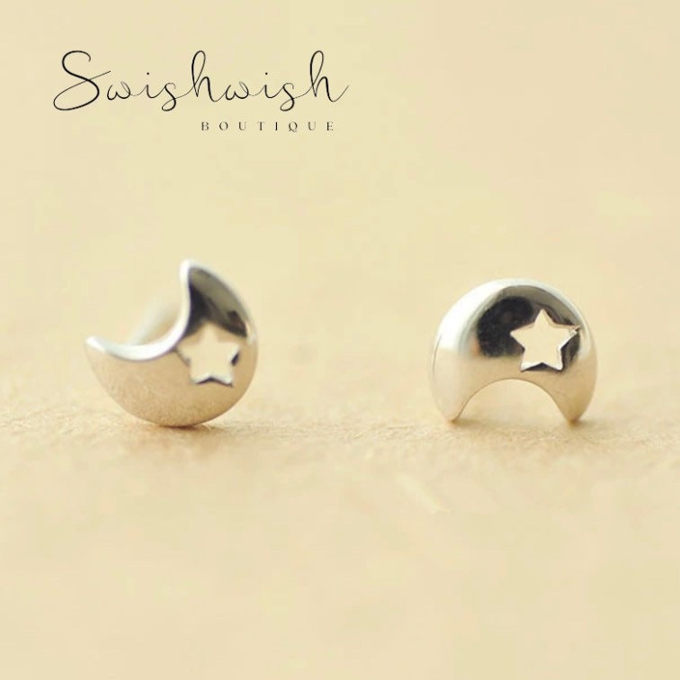 Sterling Silver Moon and Star Earrings