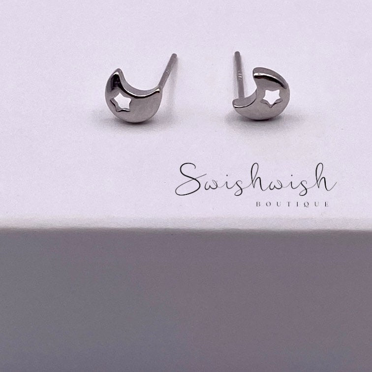 Sterling Silver Moon and Star Earrings