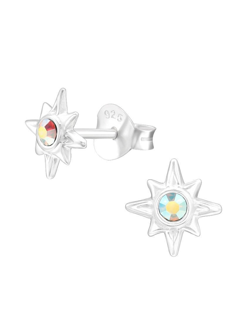 Sterling Silver Northern Star Earrings with Crystals from Swarovski