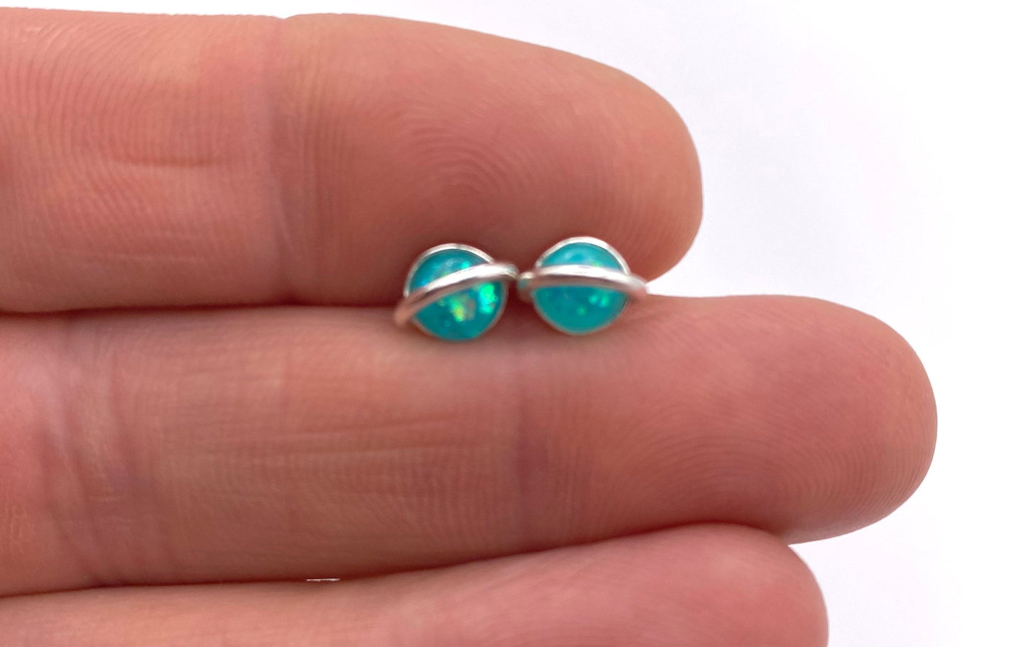 Sterling Silver Planet Stud Earrings with Fire Opal
