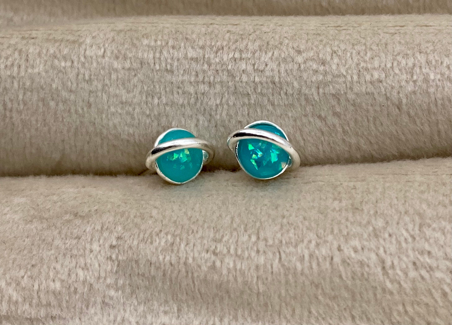 Sterling Silver Planet Stud Earrings with Fire Opal