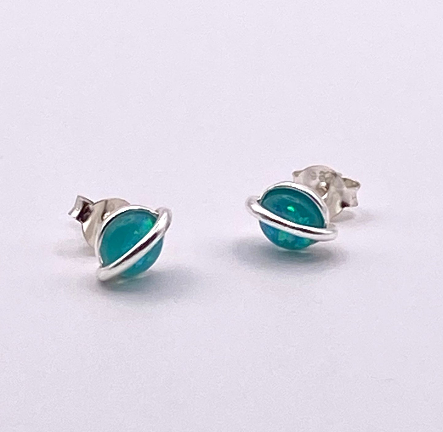 Sterling Silver Planet Stud Earrings with Fire Opal