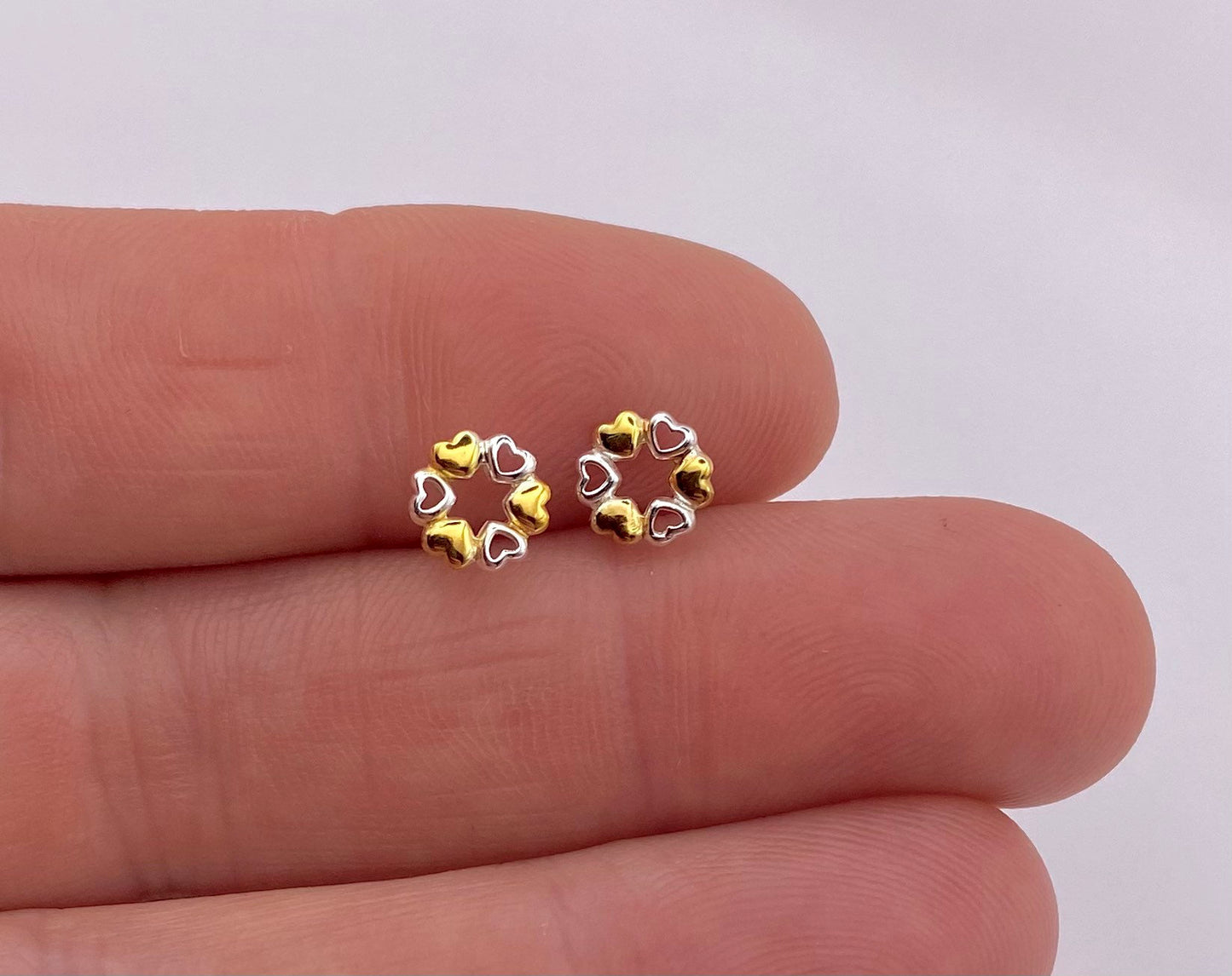 Gold and Sterling Silver Circle of Hearts Earrings