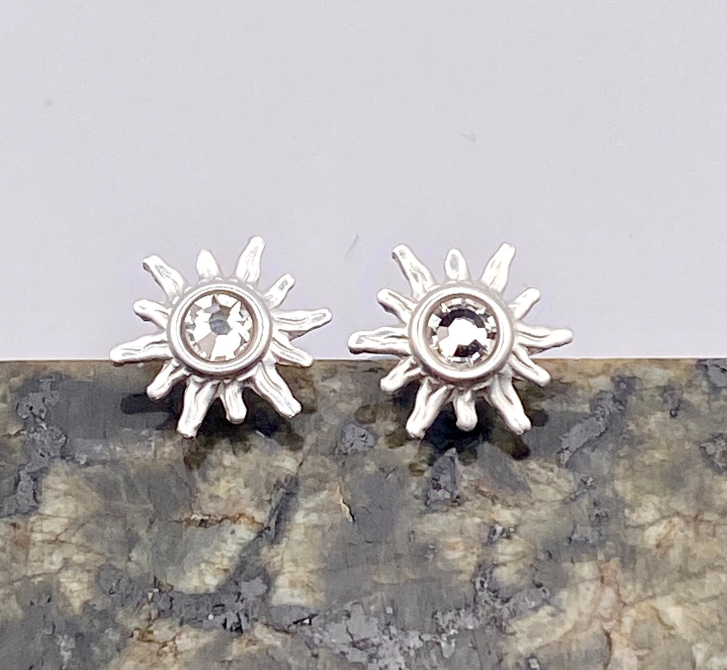 Sterling Silver Sun Earrings With Cubic Zirconia Crystals