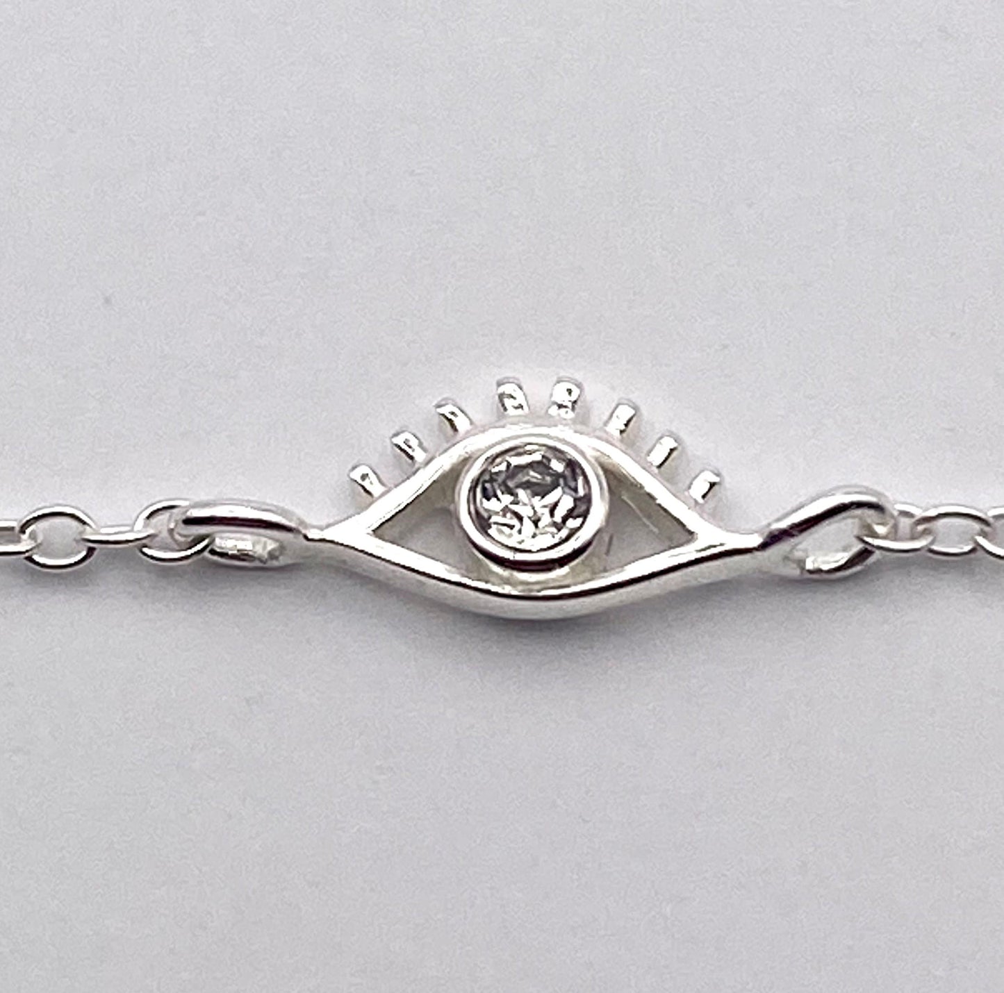 Sterling Silver Evil Eye Bracelet with Cubic Zirconia Crystals
