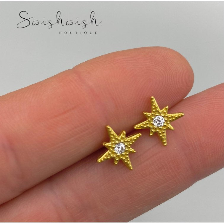 Sterling Silver Northern Star Earrings with Cubic Zirconia Crystals