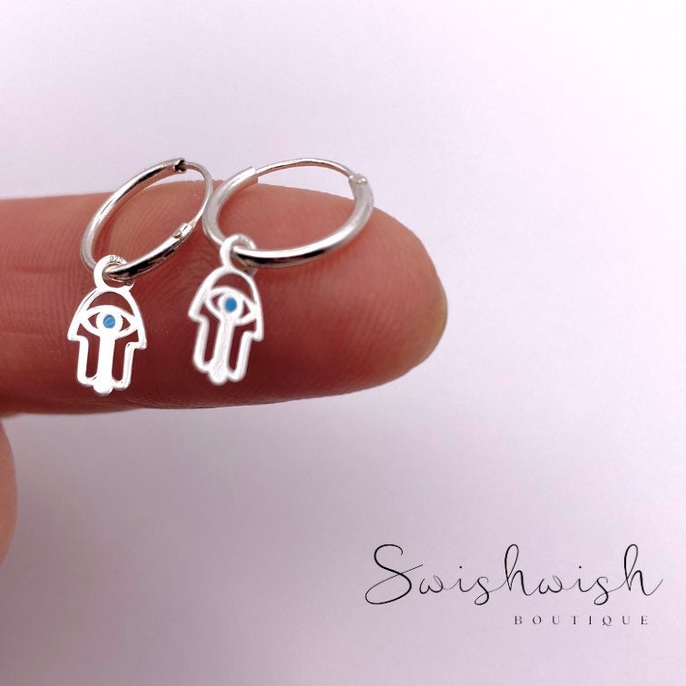 Sterling Silver Hamsa Hand Hoop Earrings