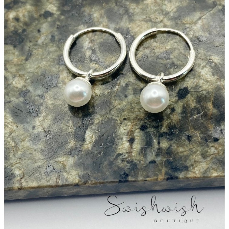 Sterling Silver Pearl Hoop Earrings