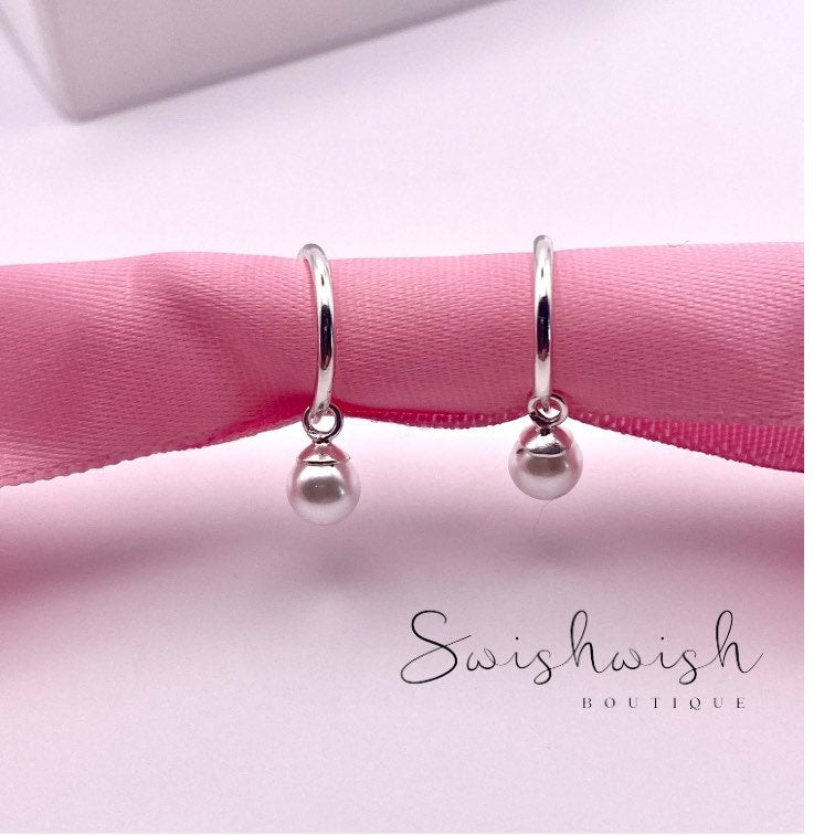 Sterling Silver Pearl Hoop Earrings
