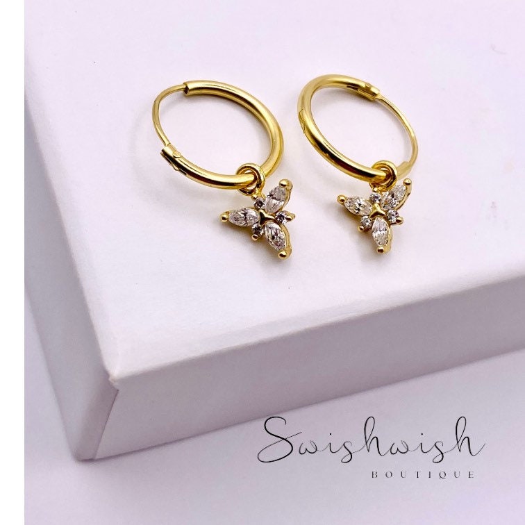 Sterling Silver Flower Hoop Earrings