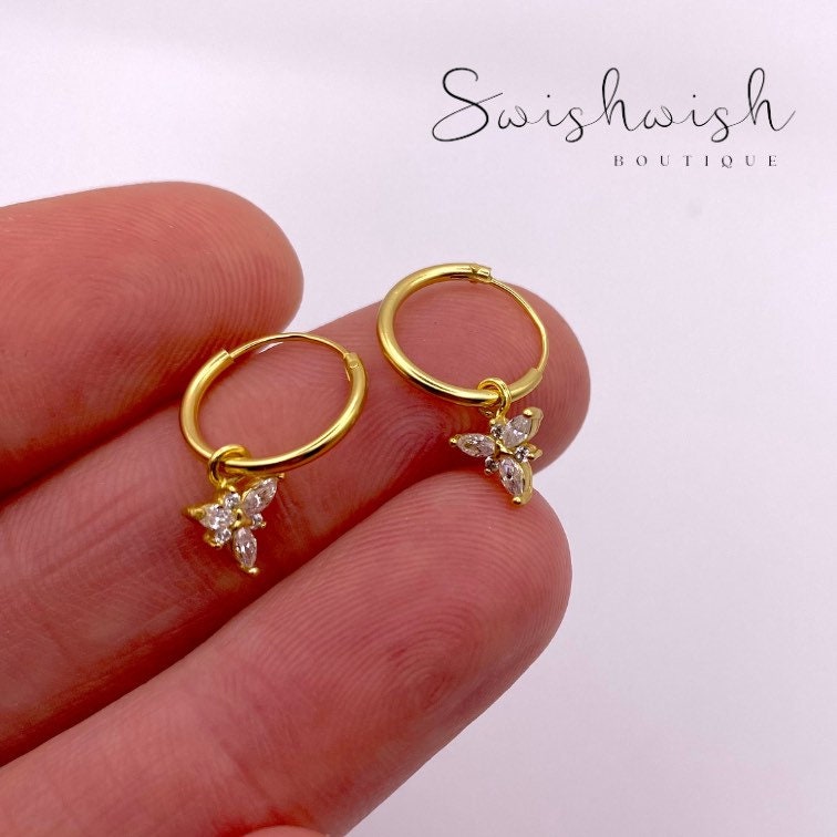 Sterling Silver Flower Hoop Earrings