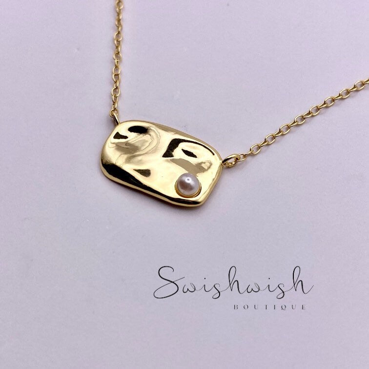 Gold Abstract Pillow Pendant Necklace