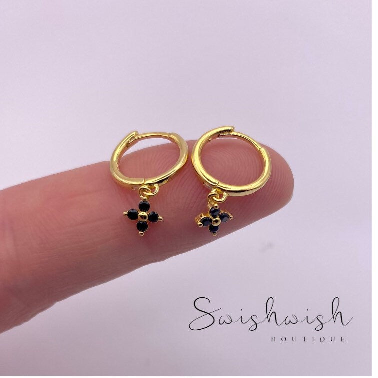 Sterling Silver Hoop Earrings with Cubic Zirconia Crystals