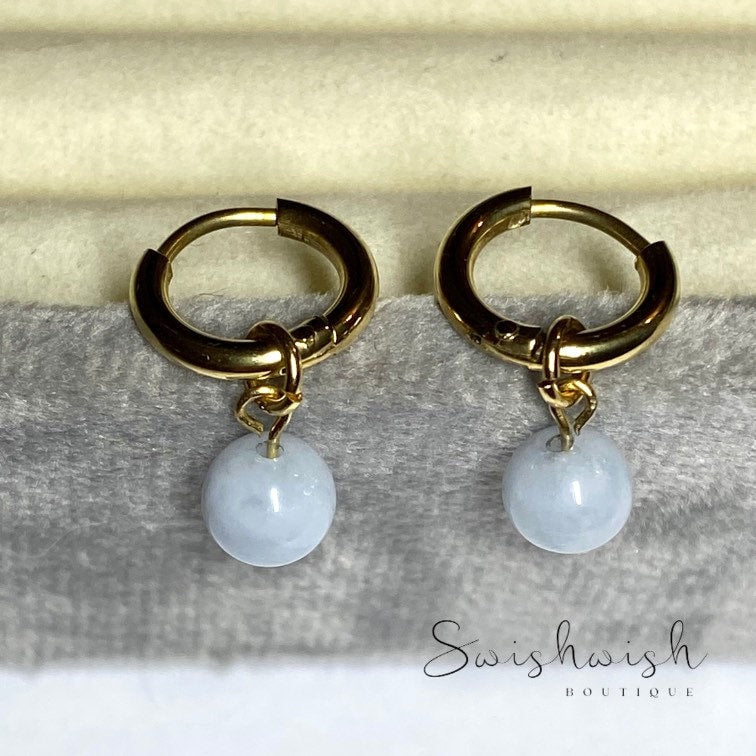 Minimalist Gemstone Huggie Hoop Earrings with Aquamarine Crystal
