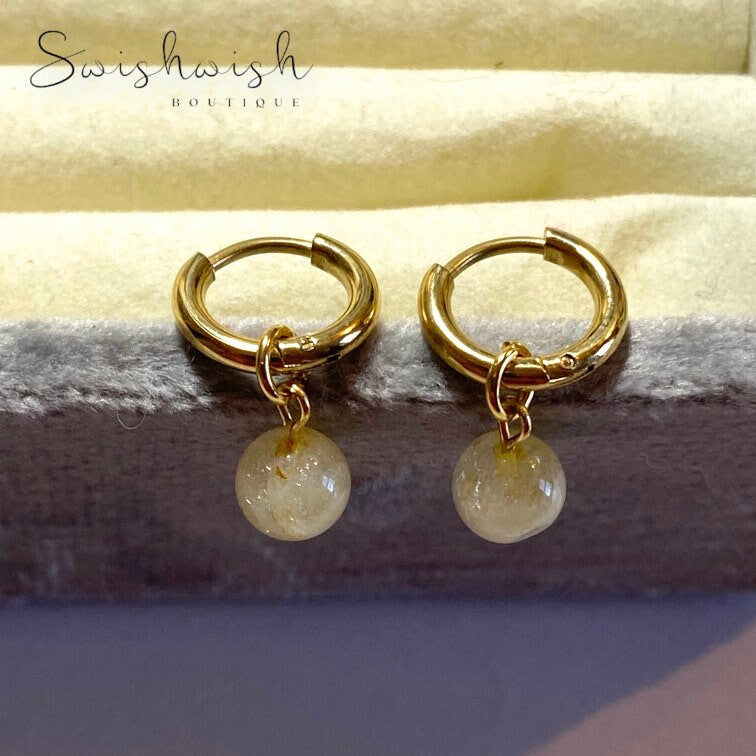 Minimalist Gemstone Huggie Hoop Earrings with Citrine Crystal