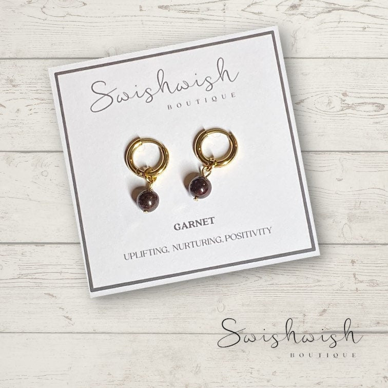 Minimalist Garnet Huggie Hoop Earrings