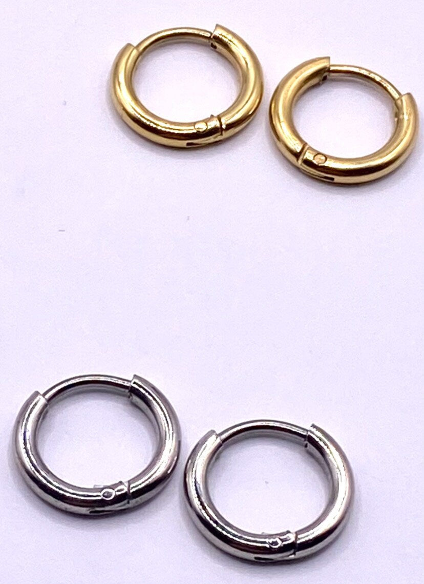 Minimalist Gemstone Huggie Hoop Earrings with Aquamarine Crystal