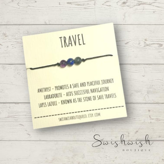 Travel Crystal Bracelet on Waxed Cotton