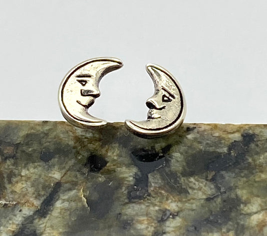 Tiny Crescent Moon Earrings in Sterling Silver