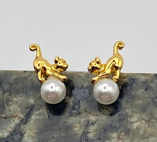 Sterling Silver Cat Stud Earrings