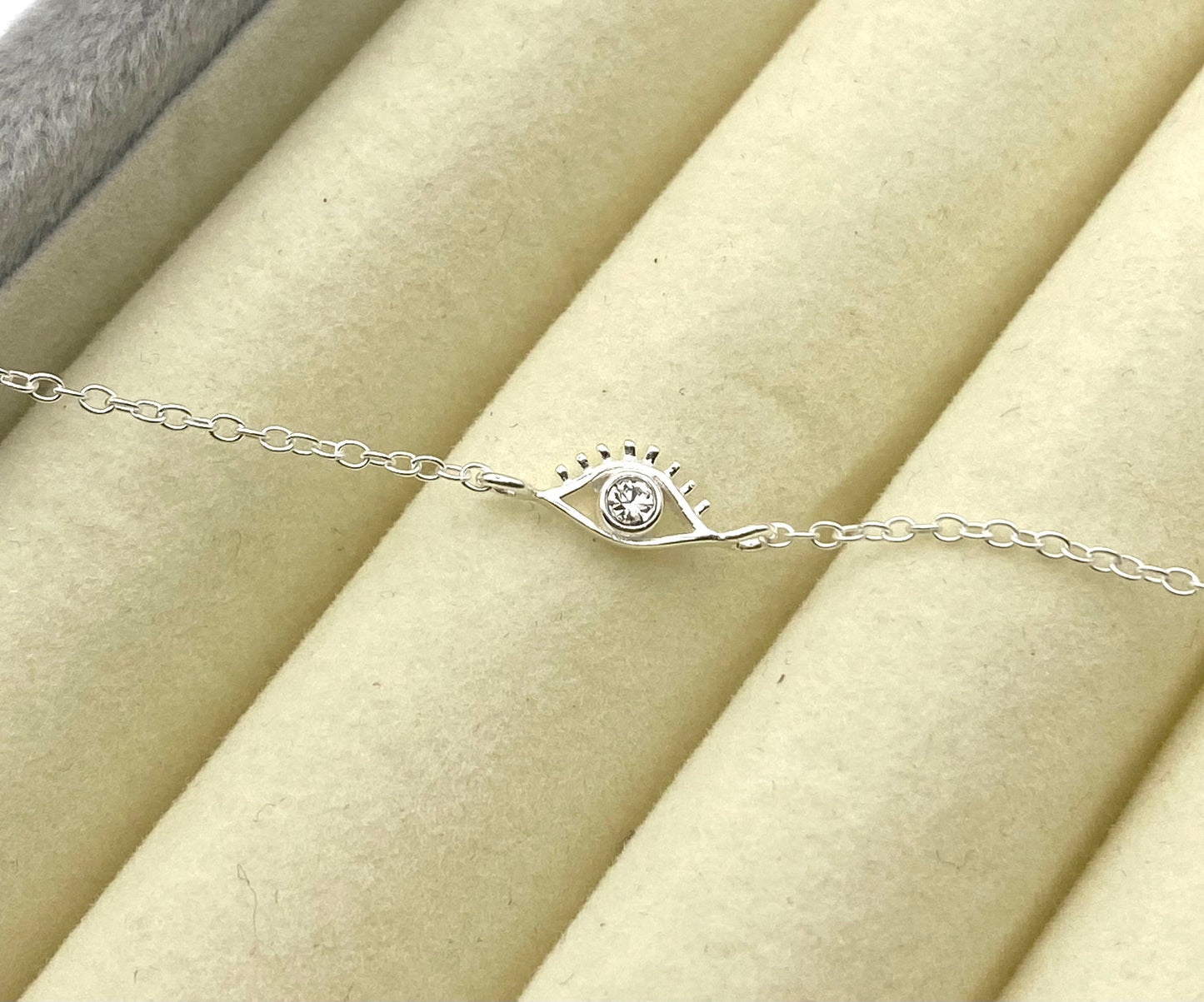 Sterling Silver Evil Eye Bracelet with Cubic Zirconia Crystals