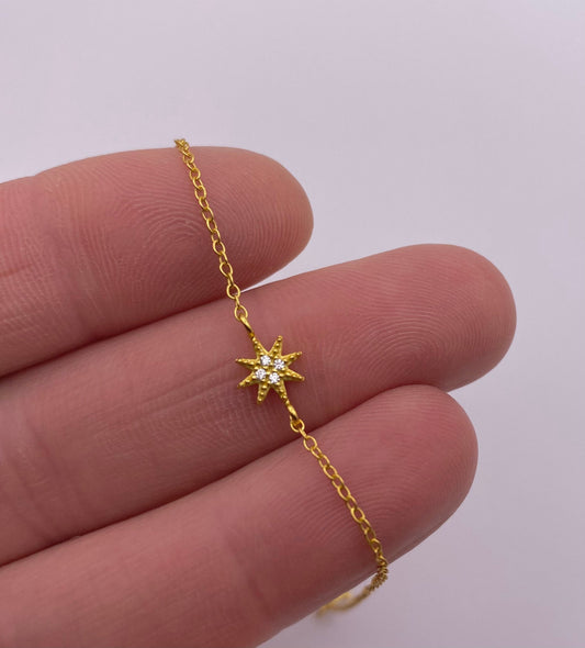 Sterling Silver North Star Bracelet with Cubic Zirconia Crystals