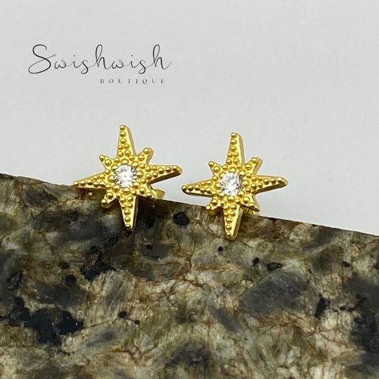 Sterling Silver Northern Star Earrings with Cubic Zirconia Crystals