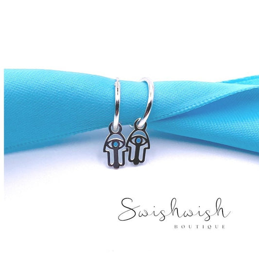 Sterling Silver Hamsa Hand Hoop Earrings