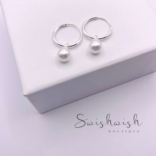 Sterling Silver Pearl Hoop Earrings