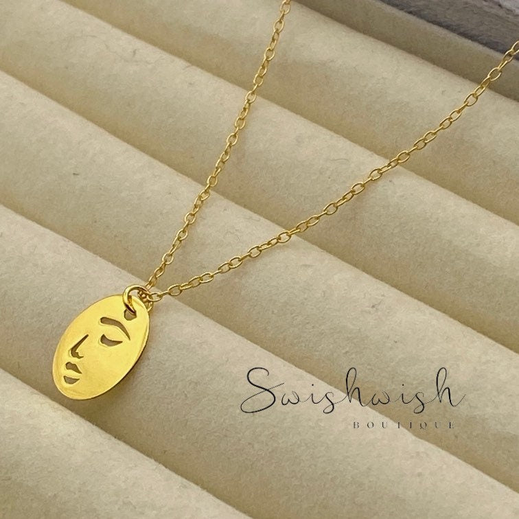 Gold Abstract Face Necklace