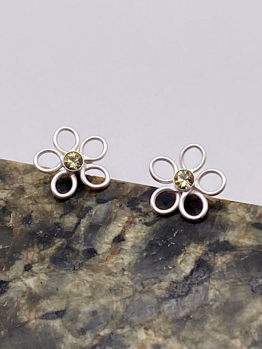 Sterling Silver Flower Stud Earrings, Daisy Earrings with Cubic Zirconia, Daisy Stud Earrings, Minimalist Ear Studs