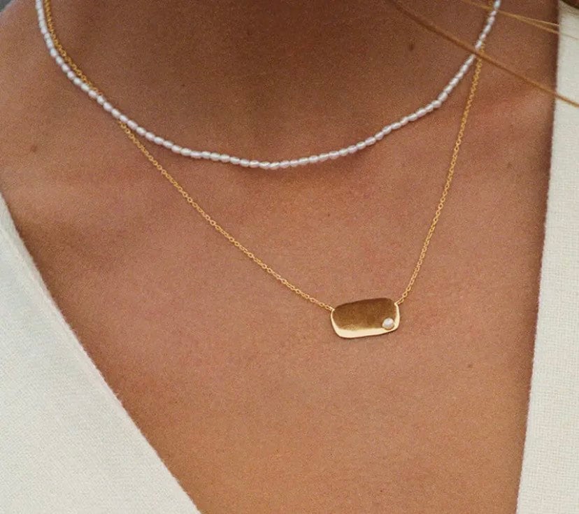 Gold Abstract Pillow Pendant Necklace