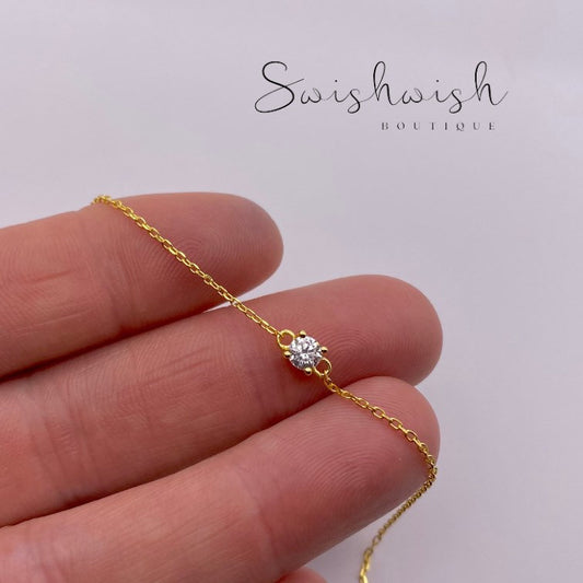 Sterling Silver Single Solitaire Zirconia Crystal Bracelet