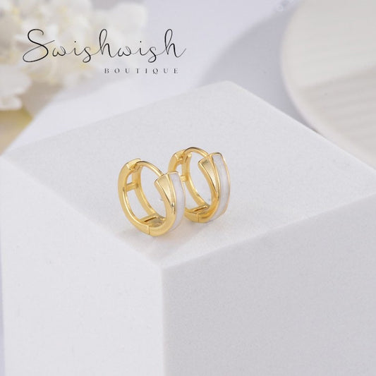 Sterling Silver Chunky Hoop Earrings Inlaid with Mother of Pearl