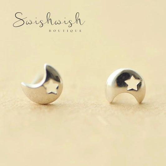 Sterling Silver Moon and Star Earrings