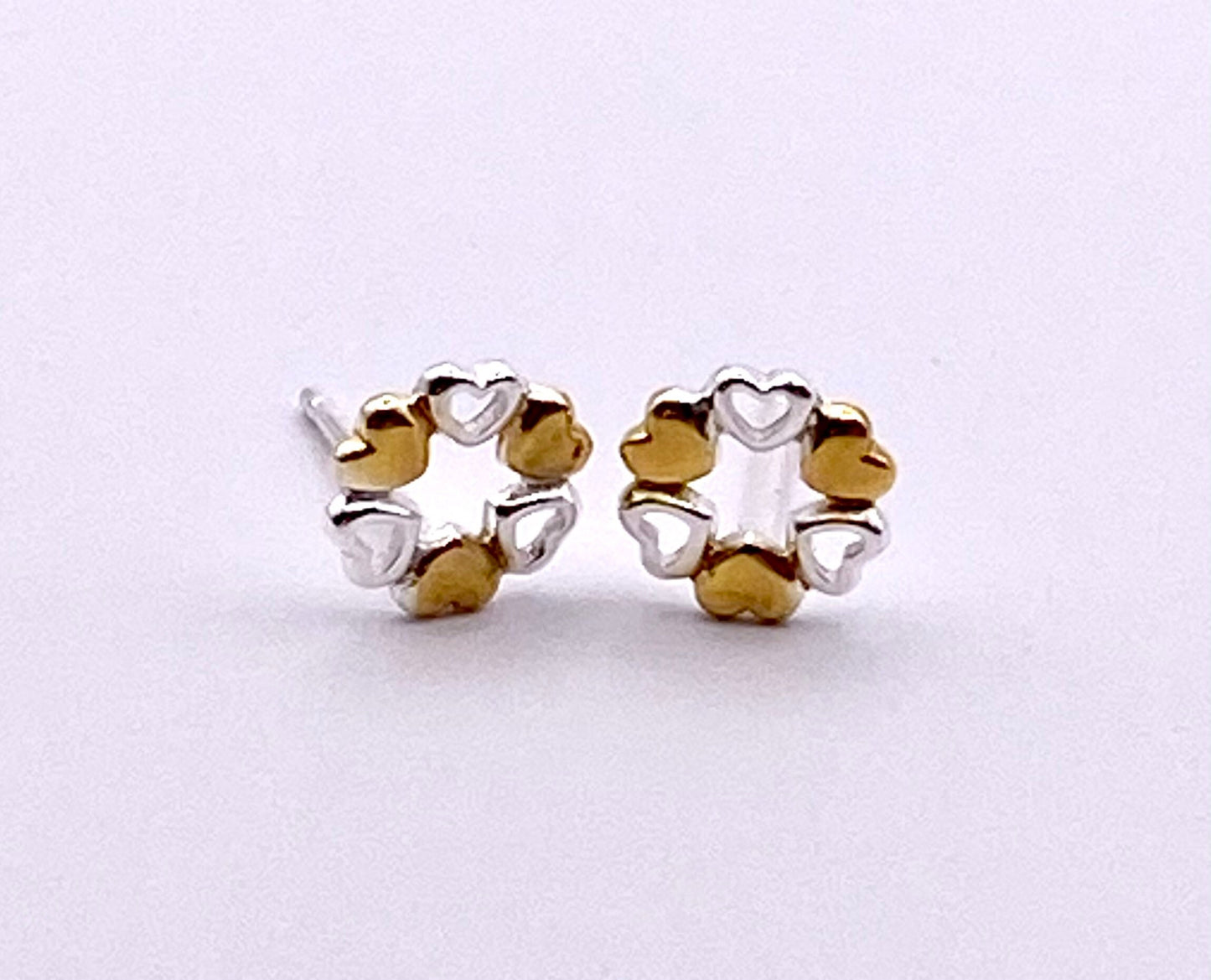 Gold and Sterling Silver Circle of Hearts Earrings